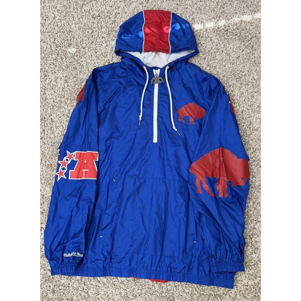 Buffalo Bills Windbreaker Jacket Men's 2XL Mitchell & Ness Vintage Style Anorak